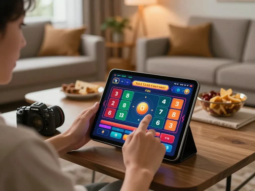 T Playing togel online in a cozy home atmosphere, placing bets on an engaging tablet interface.