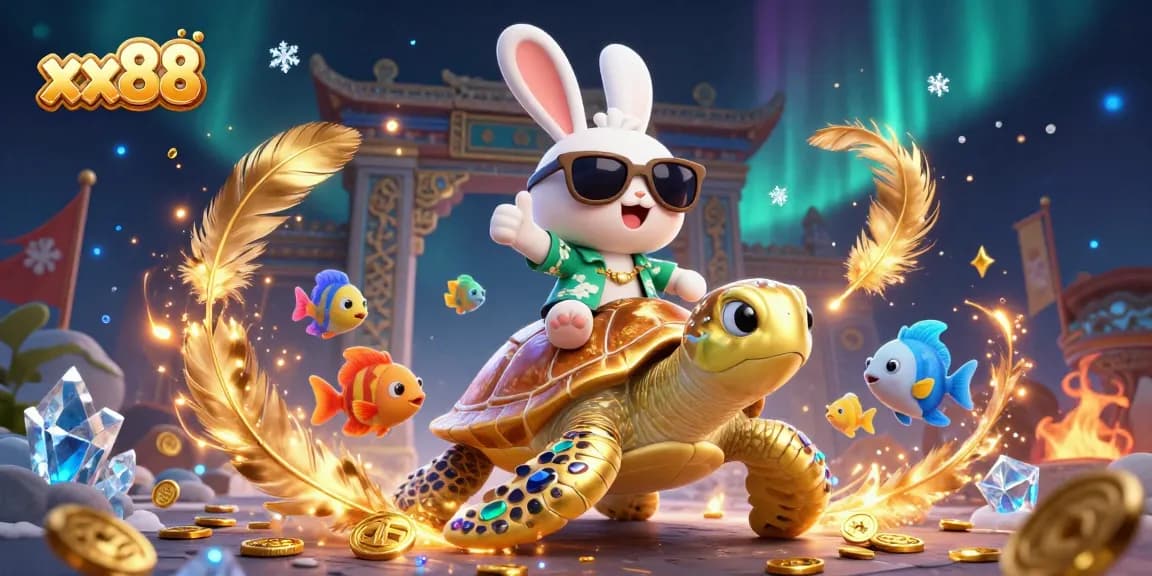 Experience thrilling gameplay at xx88 with colorful gems and a rabbit mascot in a 3D casino scene.