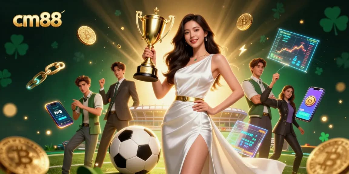 Engage with cm88's vibrant casino scene showcasing sports betting excitement and cryptocurrency elements.