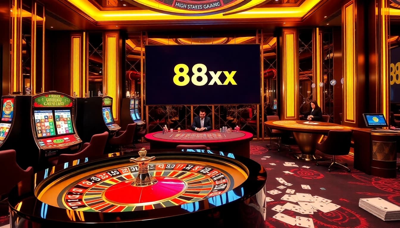 Experience thrilling gameplay at 88xx, featuring a vibrant roulette table and engaging gambling action.