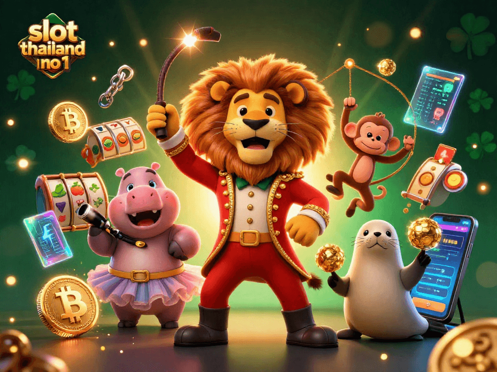 Spin and win with slot thailand no 1 in a dynamic casino-themed scene featuring animated characters.