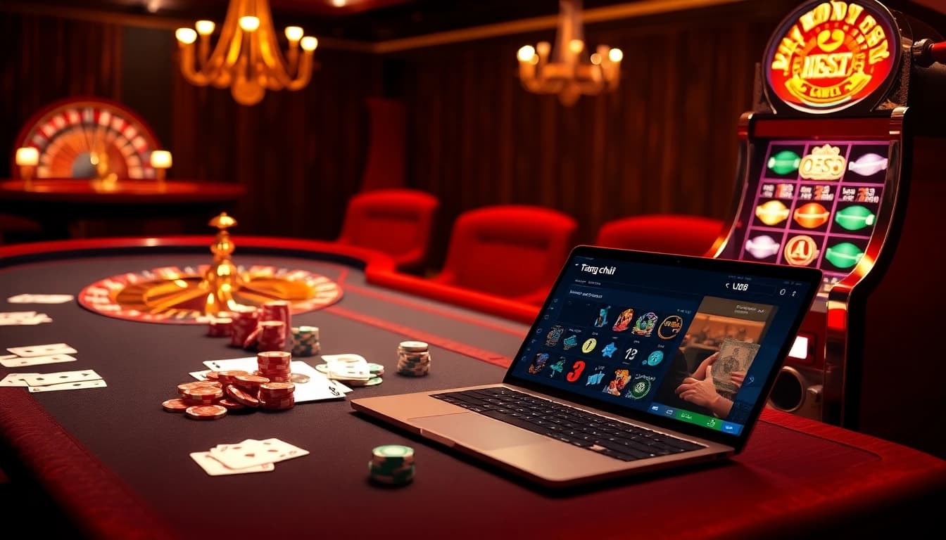 Experience the excitement of online gaming with Trang chủ uu88 featuring poker chips and a roulette wheel.