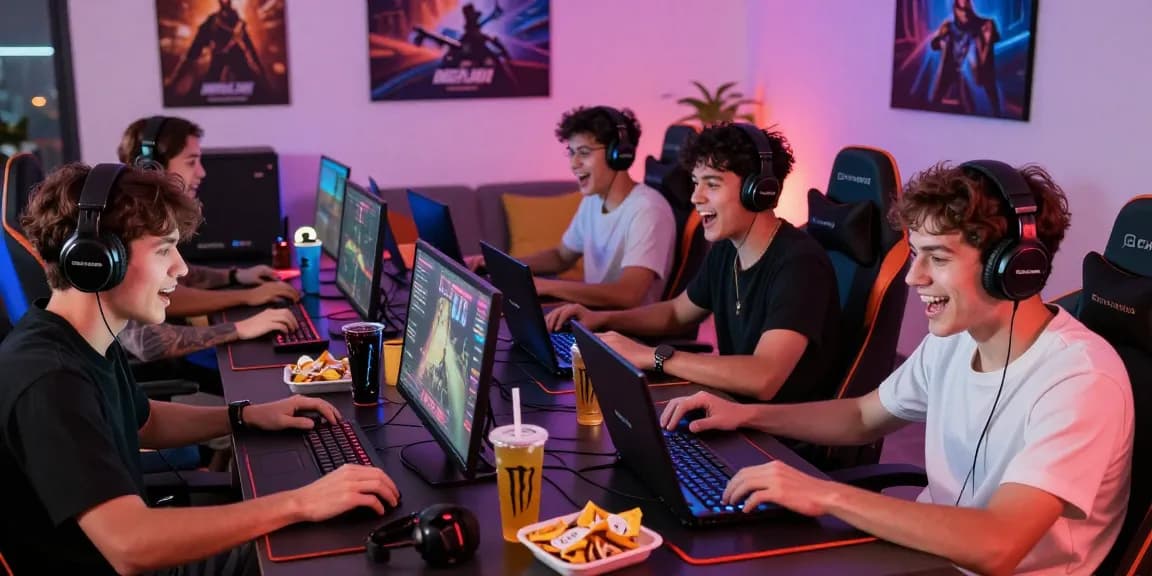 Exciting gaming scene with friends on mahajitu platform enjoying a competitive experience.