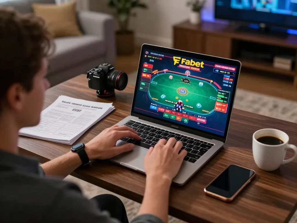 Player enjoying online poker on Fabet with engaging graphics and cozy setup.