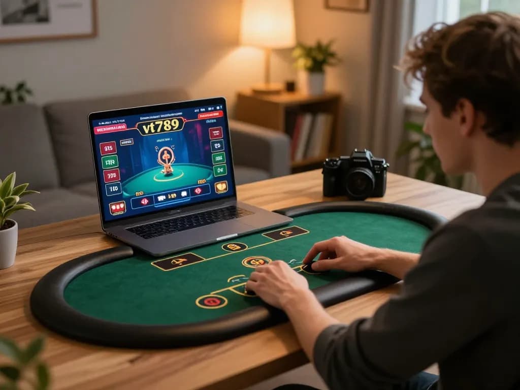 Pemain menikmati sesi perjudian online strategis di vt789 dengan antarmuka dealer langsung.