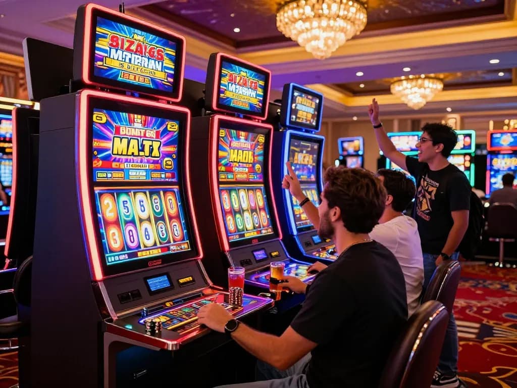 Gameplay excitement at Lucky 88 slot machine in a lively casino setting.
