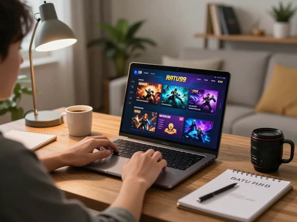 Berinteraksi dengan platform RATU99 di pengaturan rumah yang stylish, menampilkan praktik permainan yang bertanggung jawab.