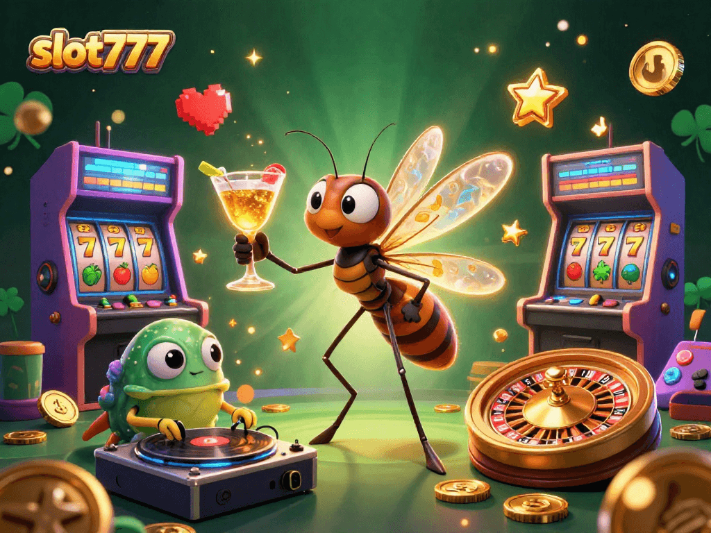 Experience the thrill of slot777 with a lively casino scene featuring vibrant game elements.