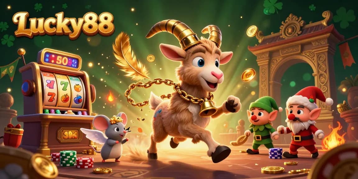 Engage in the holiday-horror casino at Lucky88, featuring a festive Krampus goat and playful elf gremlins.