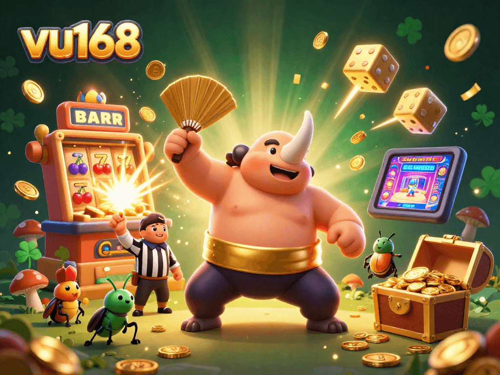 Experience thrilling gaming moments at vu168 with a 3D beetle match and slot elements.