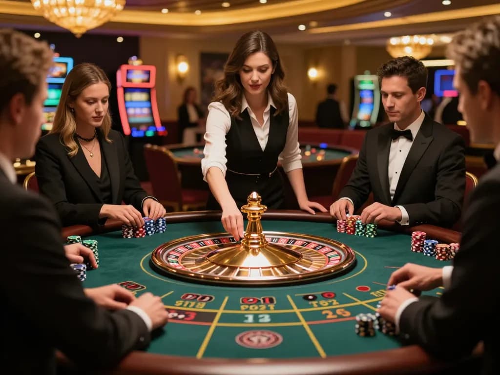 Engaging roulette action at UU88 casino, with players placing bets and a croupier spinning the wheel.