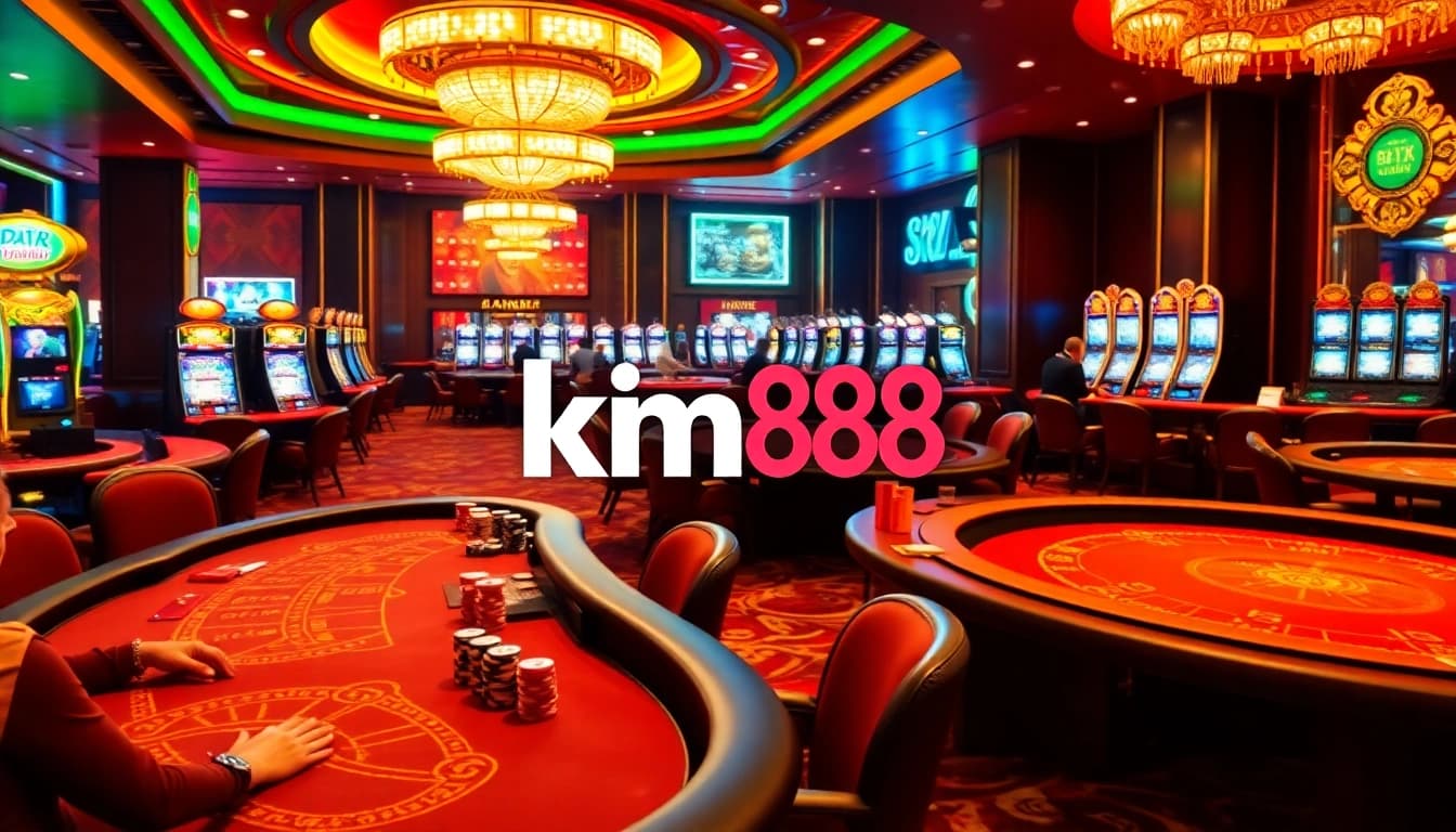 Kicking off a thrilling round at km88 casino tables amidst vibrant poker chips and slot machines.