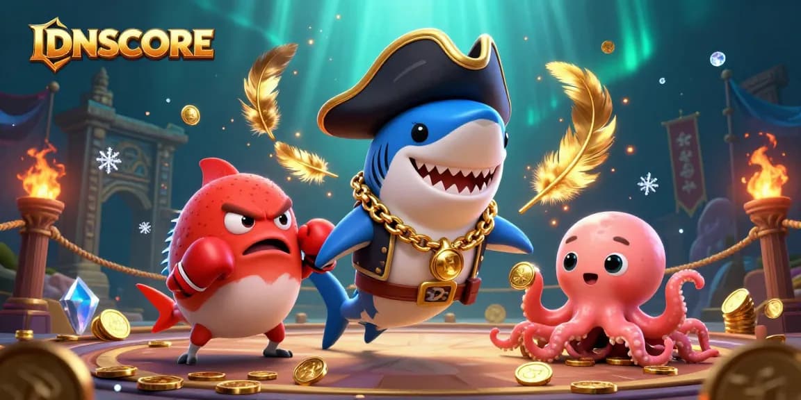 Experience thrilling gameplay at IDNSCORE with a vibrant 3D casino illustration featuring playful characters amidst exciting gaming elements.