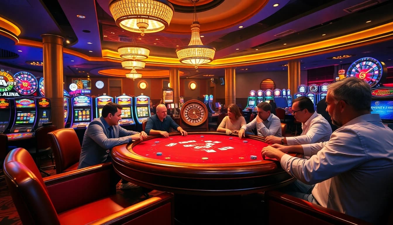 79king poker players engaging at a luxurious casino table in an exciting ambiance.