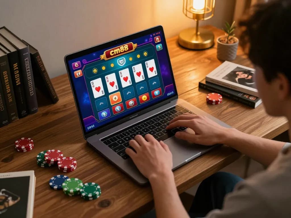 Engaging gameplay at cm88 online casino with vibrant interface displayed on laptop.