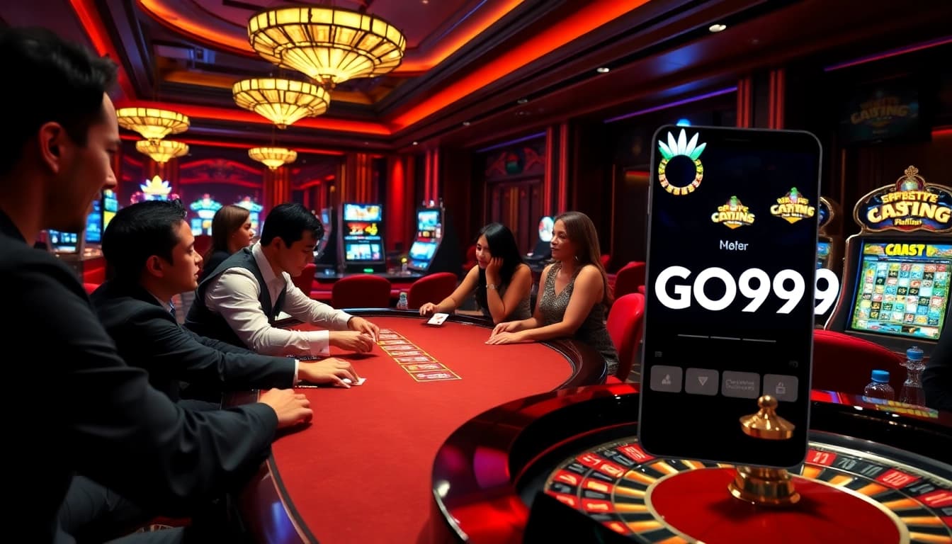 Experience the excitement of GO99 at a vibrant casino with poker and slot machines.