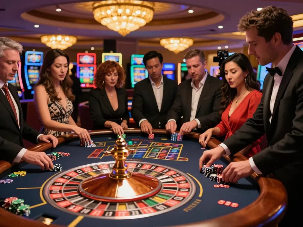 Players engaging with roulette at mb66, excitement palpable as bets are placed on vibrant table