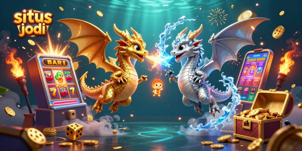 Experience situs judi bola with dynamic dragons and a jackpot explosion, showcasing exciting gaming elements.