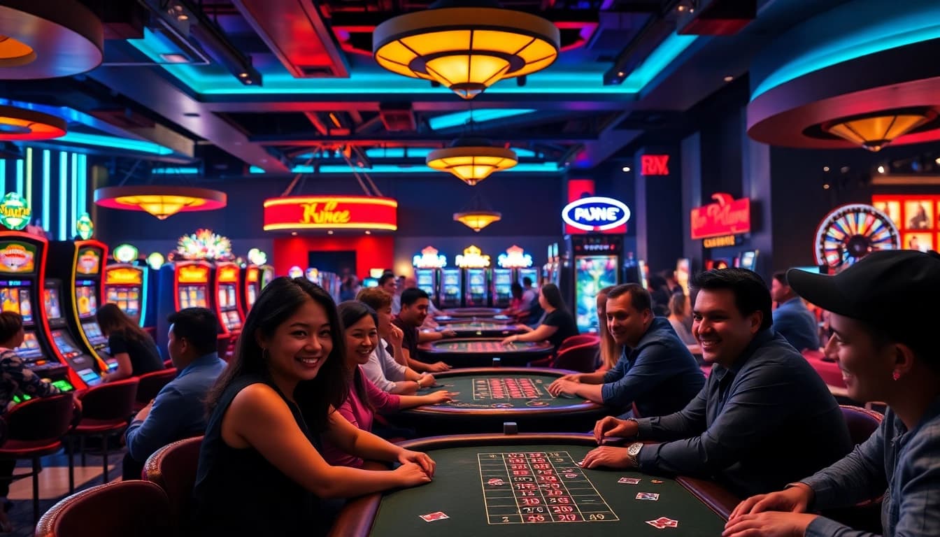 Engaged players in a lively gambling forum atmosphere at a casino, showcasing excitement and interaction.