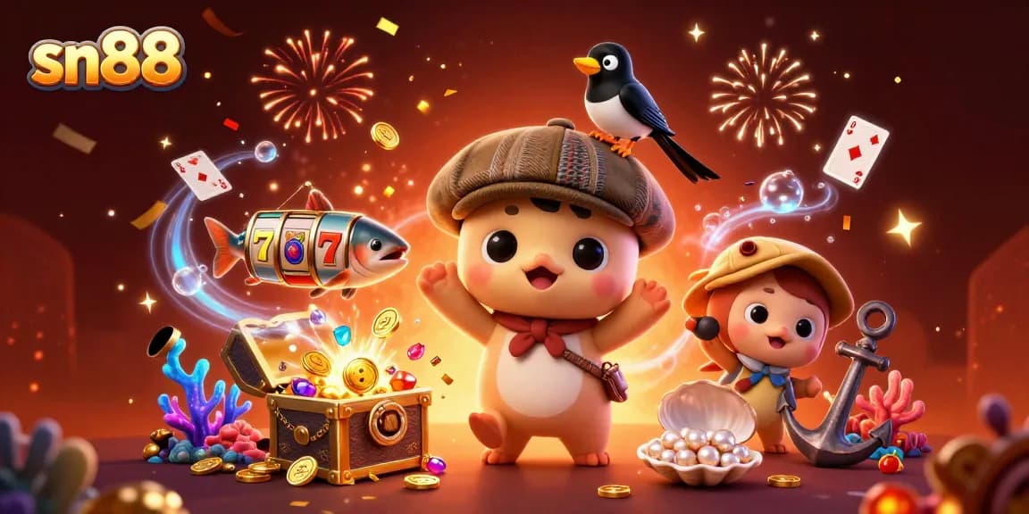 Engage with sn88 gameplay surrounded by vibrant characters and rich casino elements in an underwater treasure scene.
