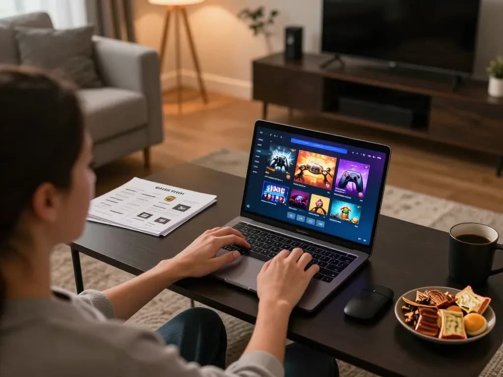Engaged player exploring exciting slots on ww88 online platform in a cozy home setting.