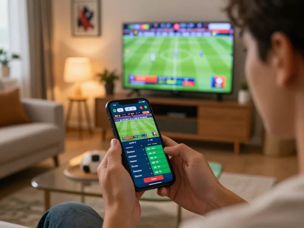 Fun88 player placing live sports bets on mobile while watching a game at home.