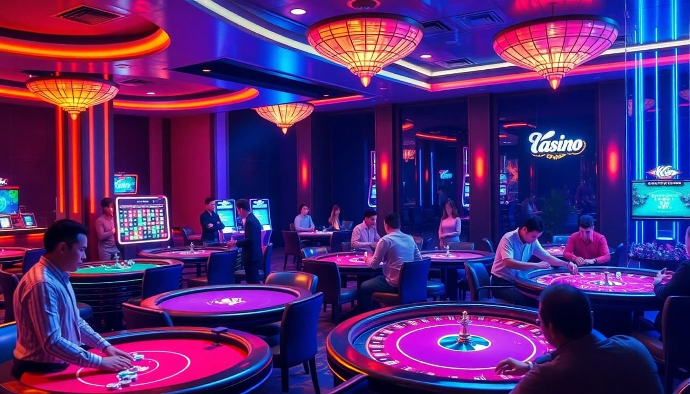 KJC live casino with vibrant atmosphere, engaging players and staff.
