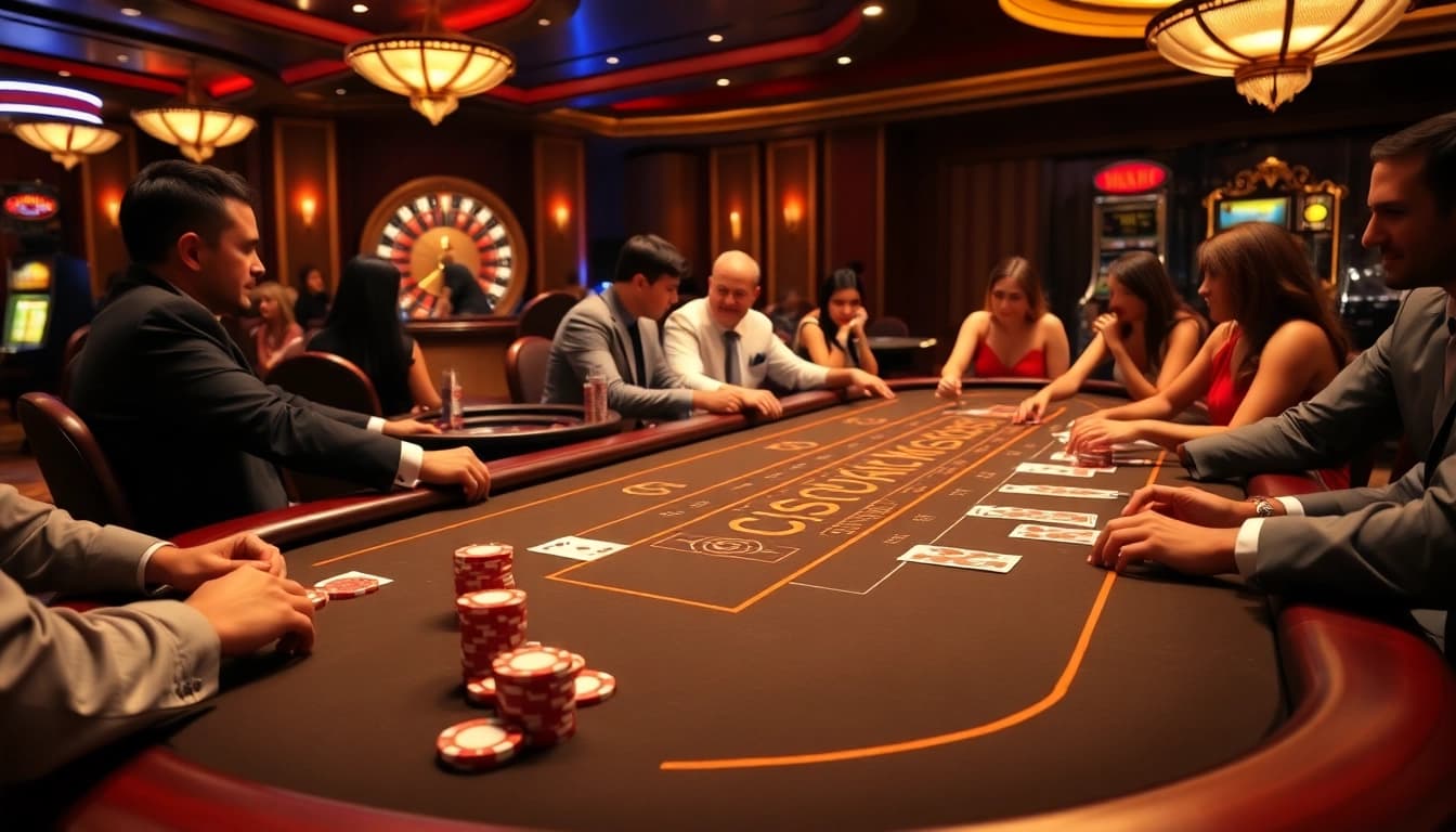 Experience the thrill of winning at LUCK8's vibrant casino table with poker chips and cards.