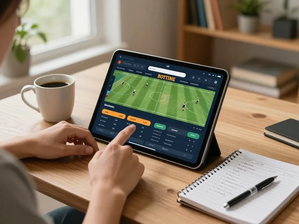 Tỷ lệ kèo nhà cái 5 displayed on a tablet, illustrating strategic sports betting at home.