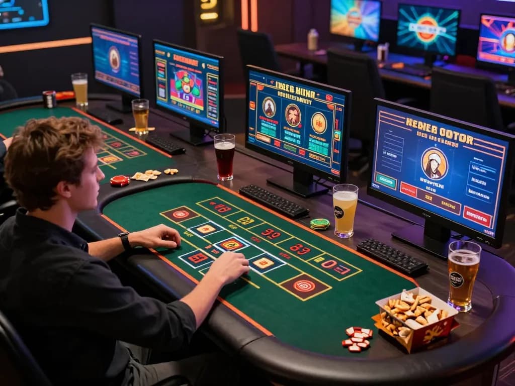 O8 player enjoying an online casino experience with multiple screens showcasing various games.