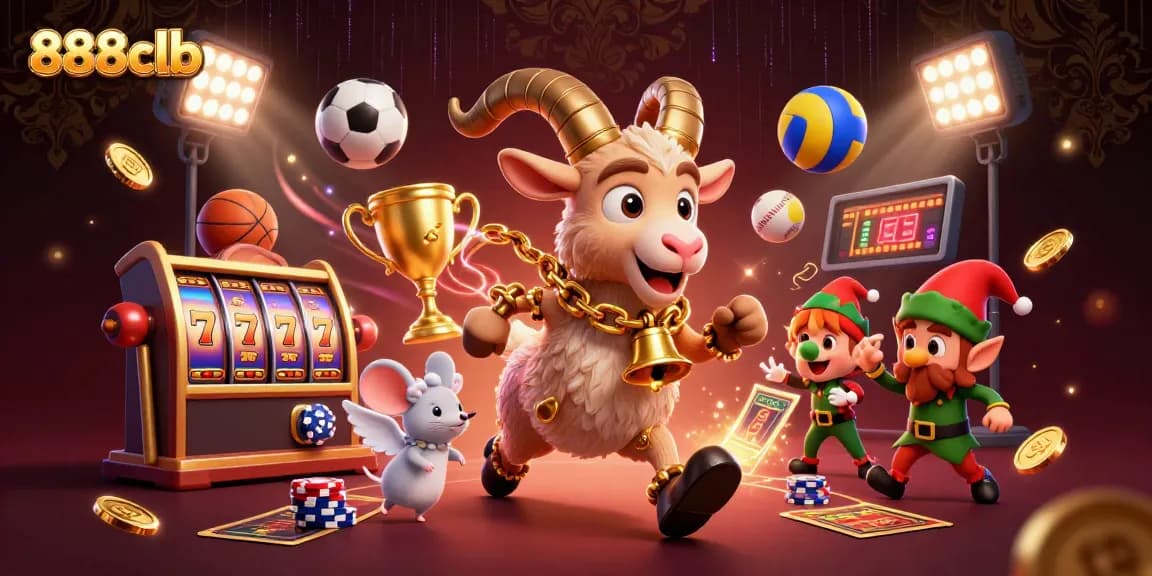 Experience exhilarating games at 888clb with energetic casino scenes and festive characters.