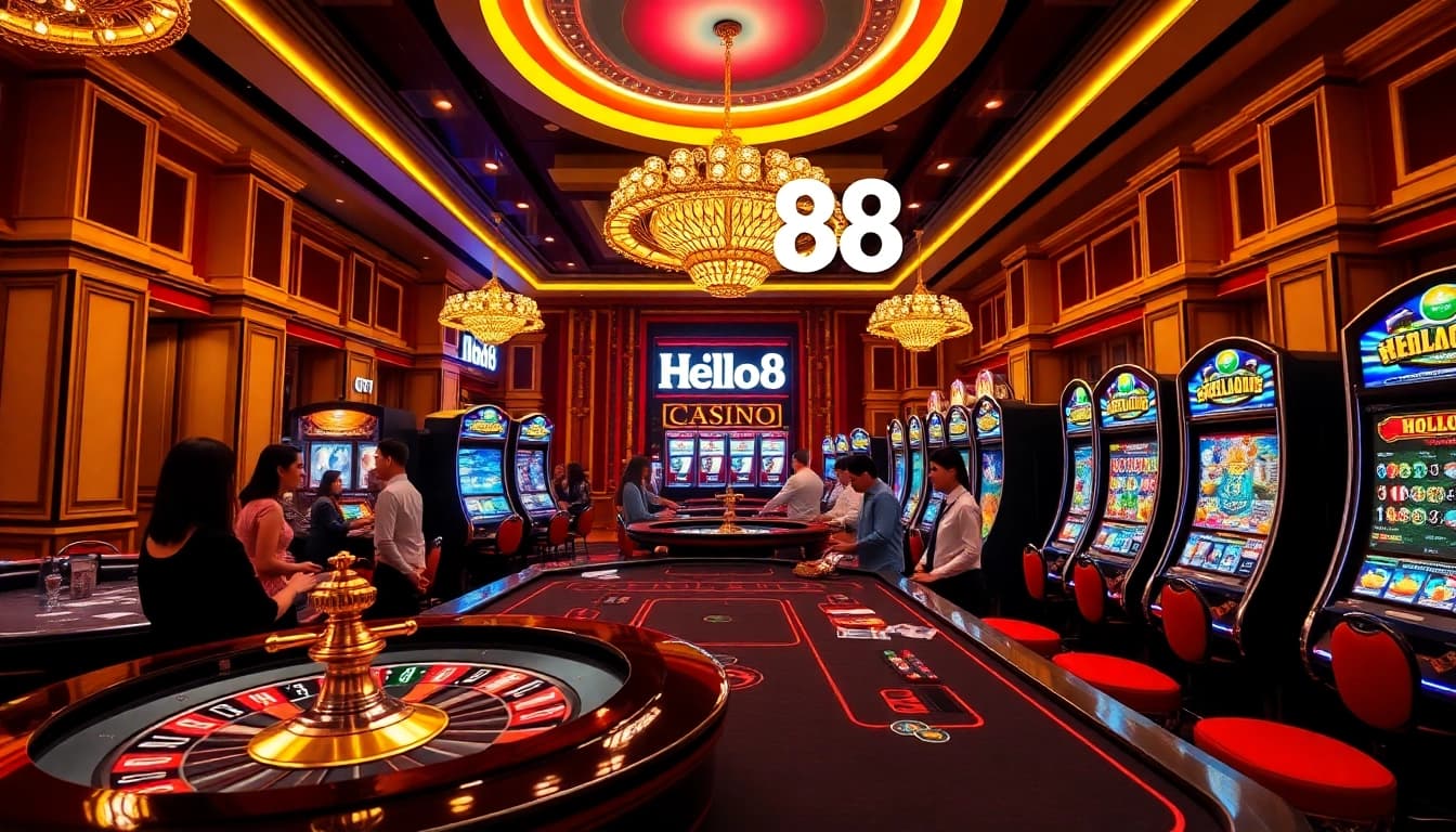 Hello88 offers an exciting casino experience with vibrant gaming tables and thrilling slot machines.
