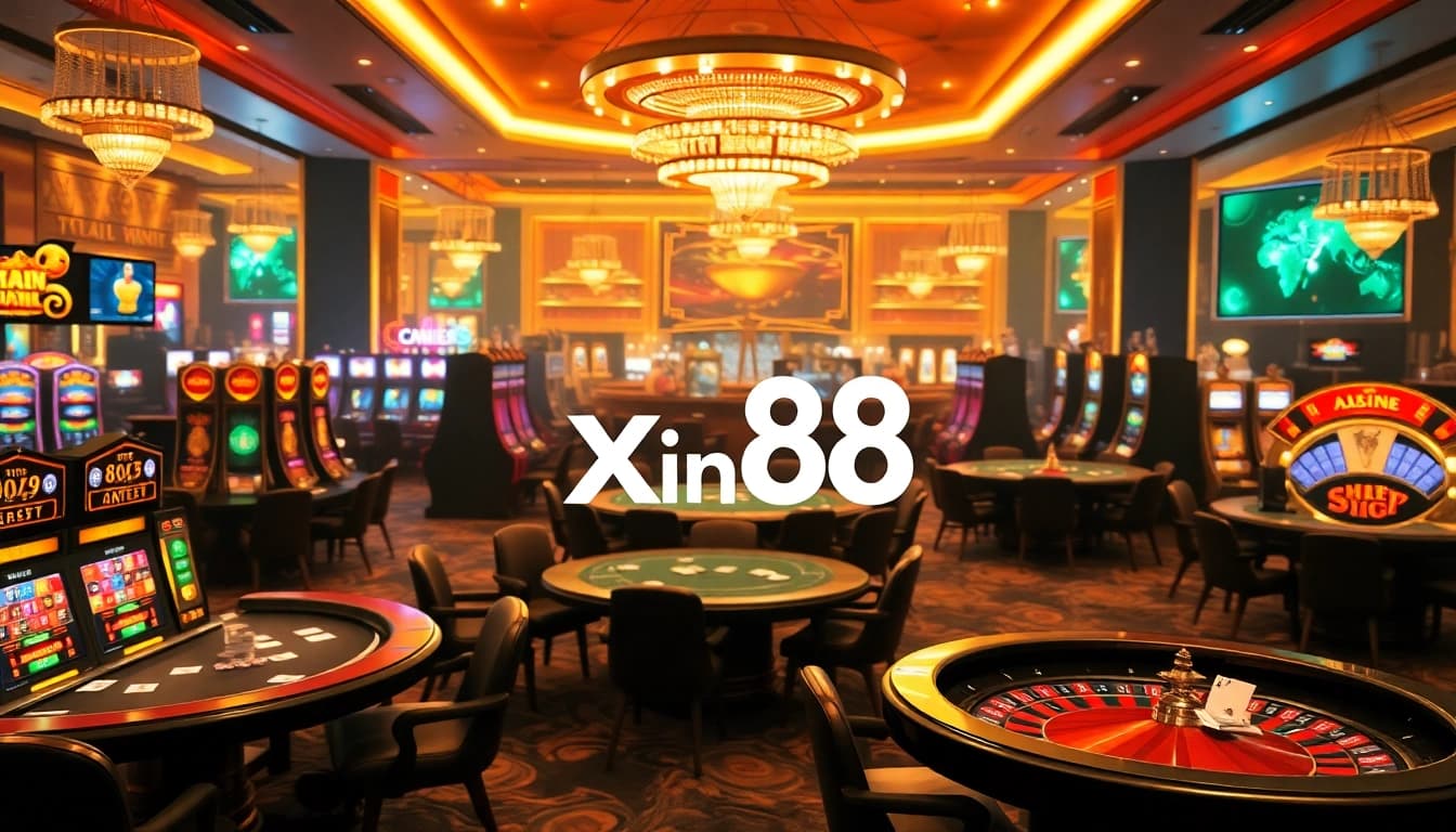 Experience the thrill of online gambling at Xin88 with vibrant casino tables and exciting slot machines.