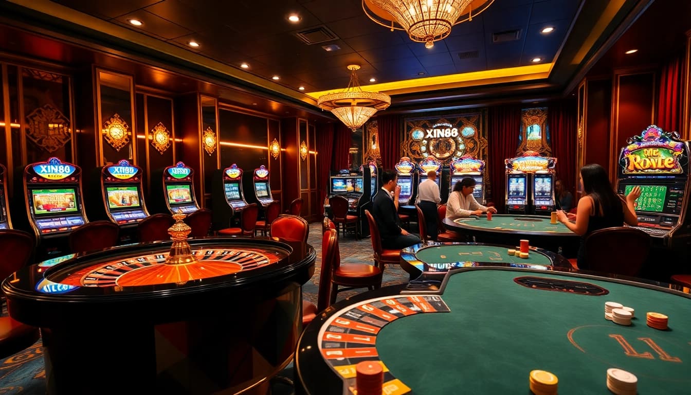 Exciting casino scene at Xin88 highlighting a roulette table and winning players.