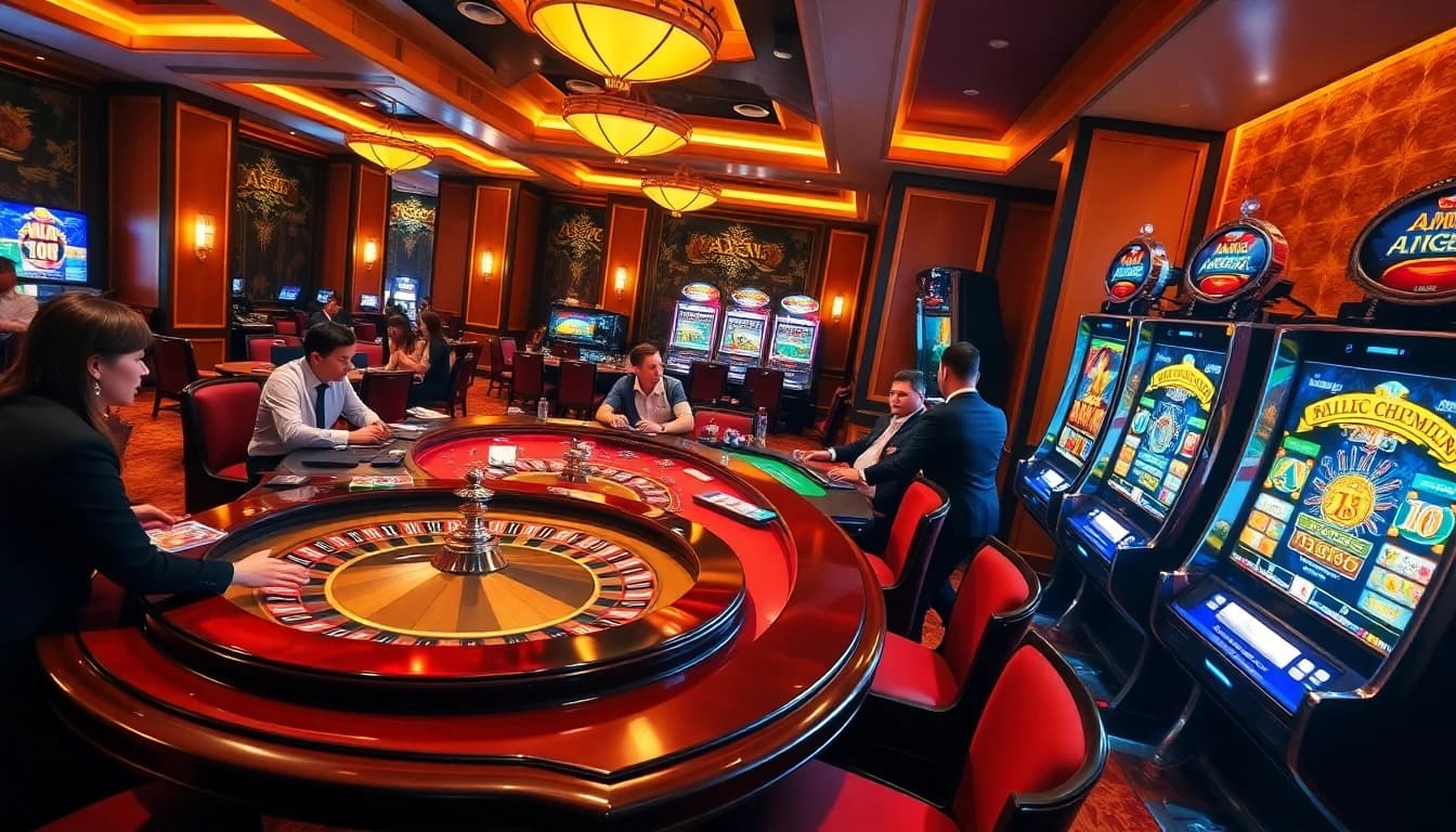 Experience the thrill of gambling at BJ888 with dynamic casino tables and vibrant slot machines.
