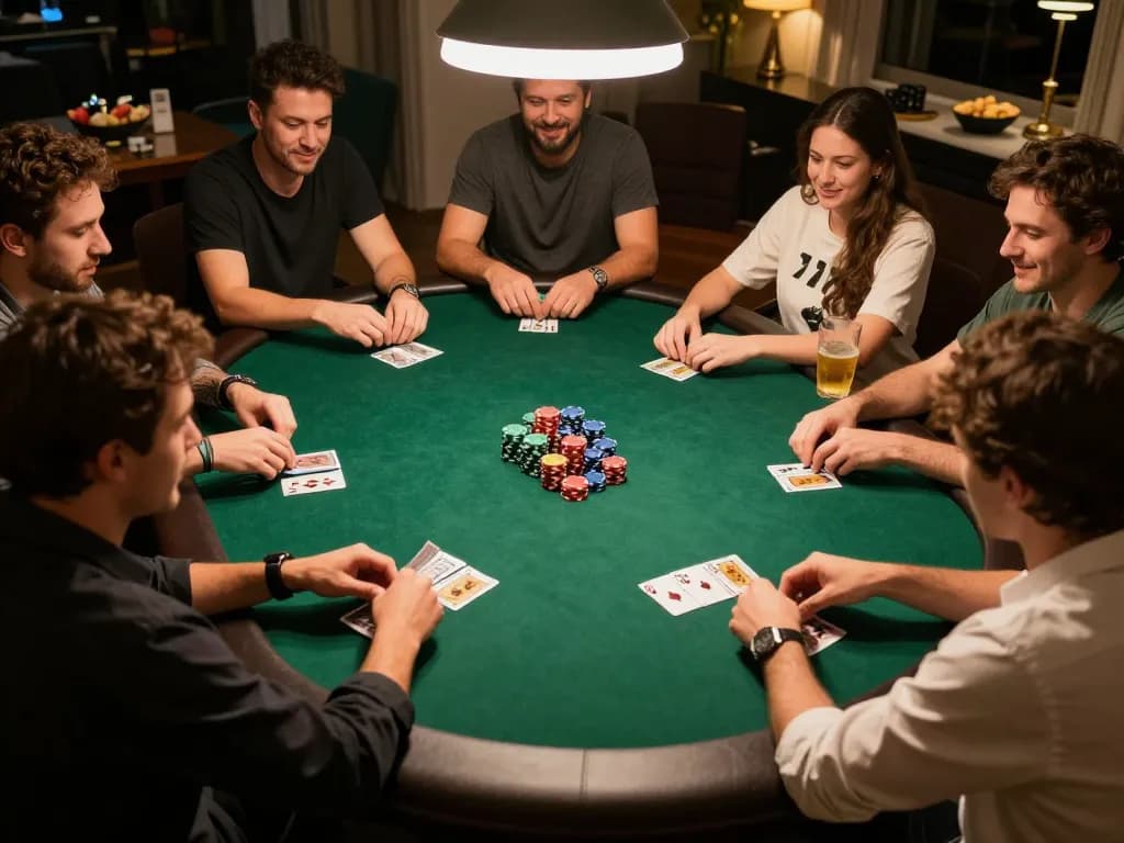 Players enjoying a thrilling poker game night at home, highlighting 3WIN strategies and social interactions.