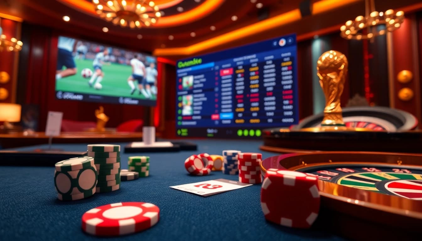Betting on Judi Bola Piala Dunia at a vibrant online casino interface, showcasing excitement.