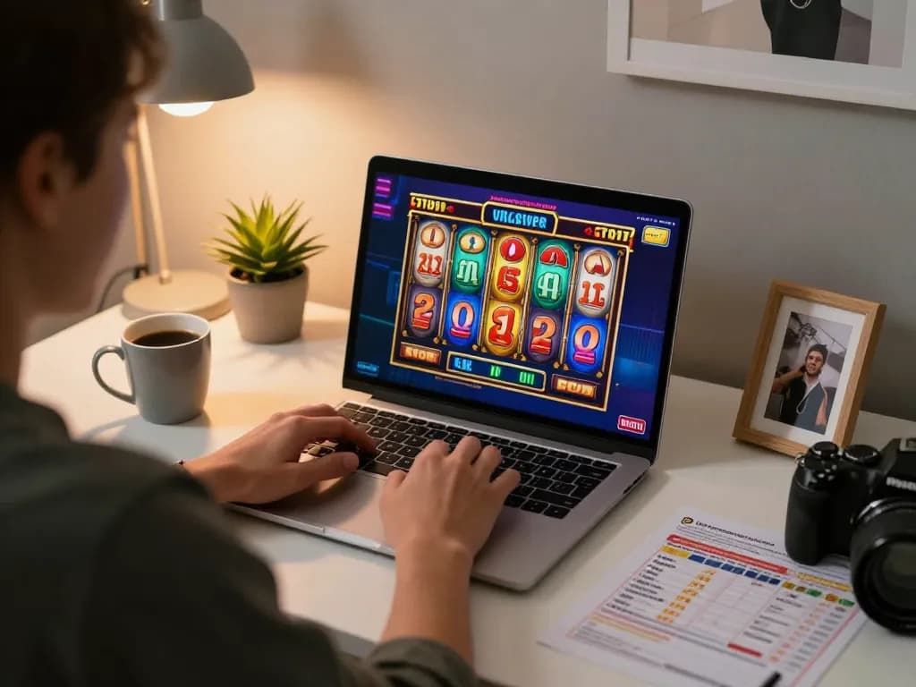 Engaging online casino gameplay with c168 slots on a laptop screen in a cozy home setting