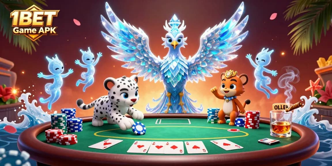 Experience the thrill of 1BET Game APK with vibrant 3D scenes showcasing poker excitement.