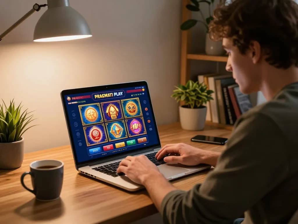 Engaging with Pragmati Play slots online at a cozy home setup for responsible gaming.
