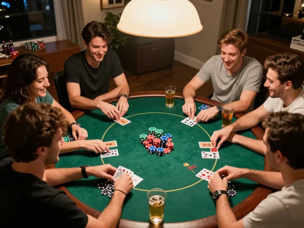 Fun88 players enjoying a social poker game, showcasing strategy, excitement, and camaraderie.