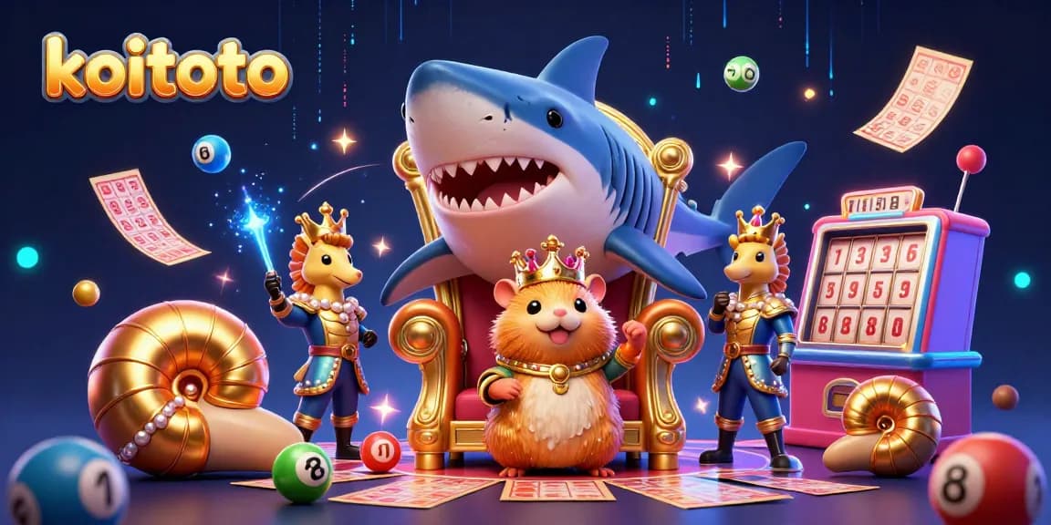 Koitoto presents a lottery scene with a golden hamster king and vibrant game elements promoting playful betting excitement.