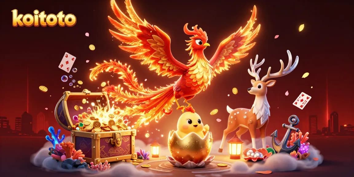 Koitoto empowers players with a vibrant 3D phoenix scene capturing thrilling lottery excitement.