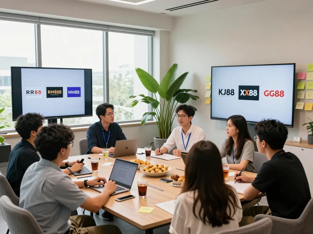 KJC team brainstorming innovative strategies for international entertainment brands in a bright meeting room.