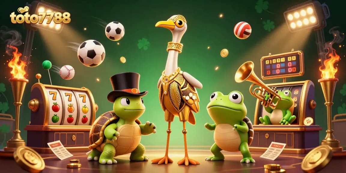 Engage with the excitement at toto7788 through vibrant 3D illustration featuring characters and gambling elements.