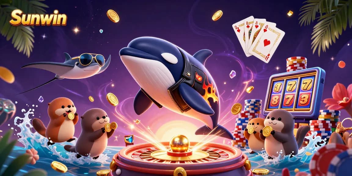 Experience thrilling gaming at Sunwin with a dynamic scene showcasing vibrant characters and casino elements.