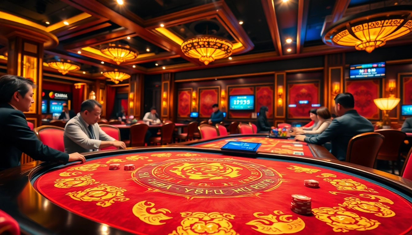 Tài Xỉu MD5 table with vibrant colors and engaged players, showcasing an exciting gaming atmosphere.