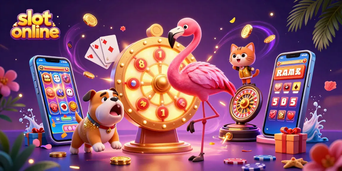 Spin and win engaging prizes in slot online with our exciting colorful 3D casino illustration.