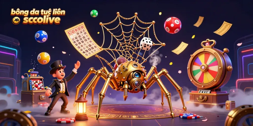 Experience live bóng đá trực tuyến socolive with an engaging steampunk-themed illustration filled with dynamic lottery elements.