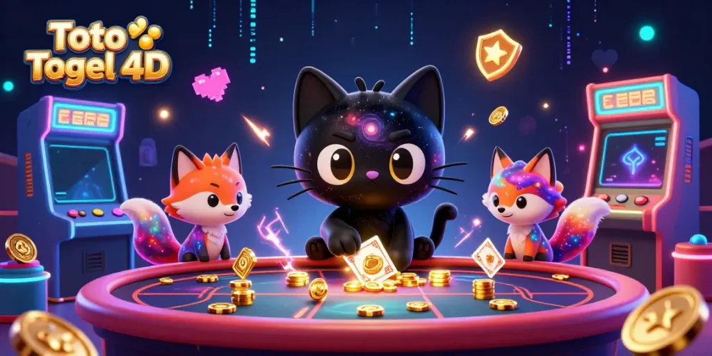Engage with Toto Togel 4D in a vibrant cosmic casino, featuring captivating characters and dynamic gaming elements.